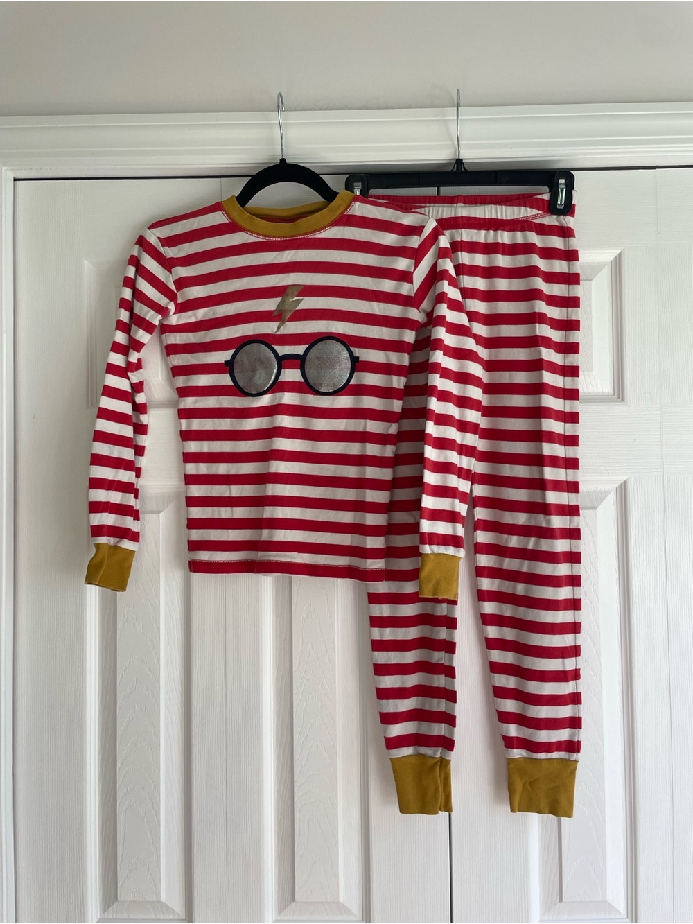 Mini Boden x Harry Potter Kids Red & White Stripe Pajama Set with Gold Trim